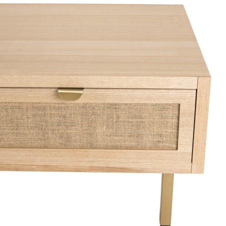 LAURA Coffee Table with 2 Drawers - Jute Fabric and Gold Metal Legs