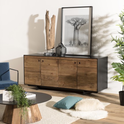 Buffet DANDY en pin recyclé naturel et noir