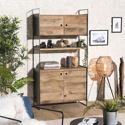DANDY 4-Door Bookcase - Natural Recycled Pine & Black Metal
