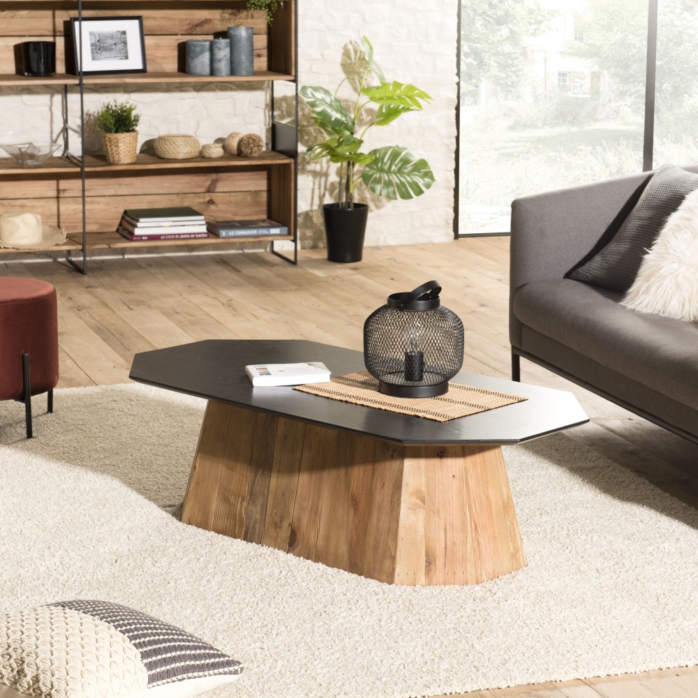 DANDY Octagonal Coffee Table - Recycled Pine Wood, Black Top DANDY Octagonal Coffee Table - Recycled Pine Wood, Black Top