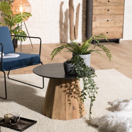 DANDY Round Side Table 60x60cm Recycled Pine Wood Black Top Natural Base