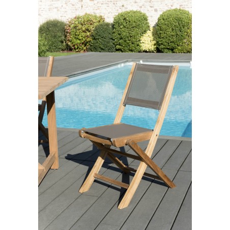 Salon de jardin bois teck 8/10 pers - Table rect. extensible 180*240 cm - 6 chaises taupe