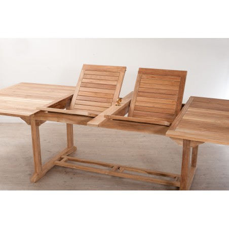 Salon de jardin en bois teck 10/12 pers - Table rectangulaire extensible