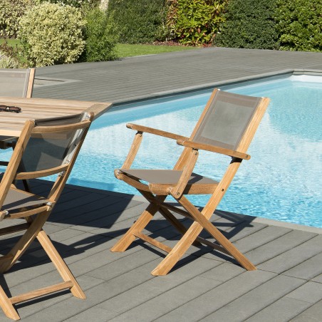 Salon de jardin en bois teck 10/12 pers - Table extensible