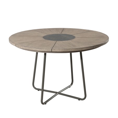 EMILE - Teak Wood Gray Garden Set 4/6 pers: Round Table 120 cm & 4 Scandi Chairs