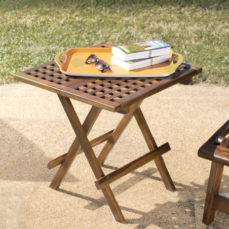 Table pique-nique de jardin carrée MAEVA 50x50cm bois teck huilé