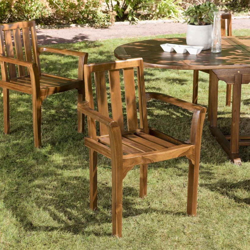 Ensemble 2 fauteuils empilables bois teck huilé Ensemble 2 fauteuils empilables bois teck huilé