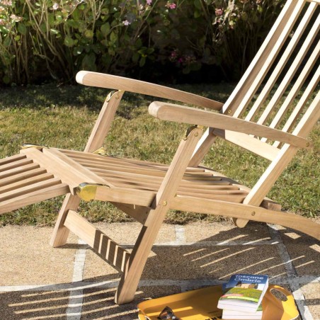 Chaise longue de jardin en bois teck brut FUN