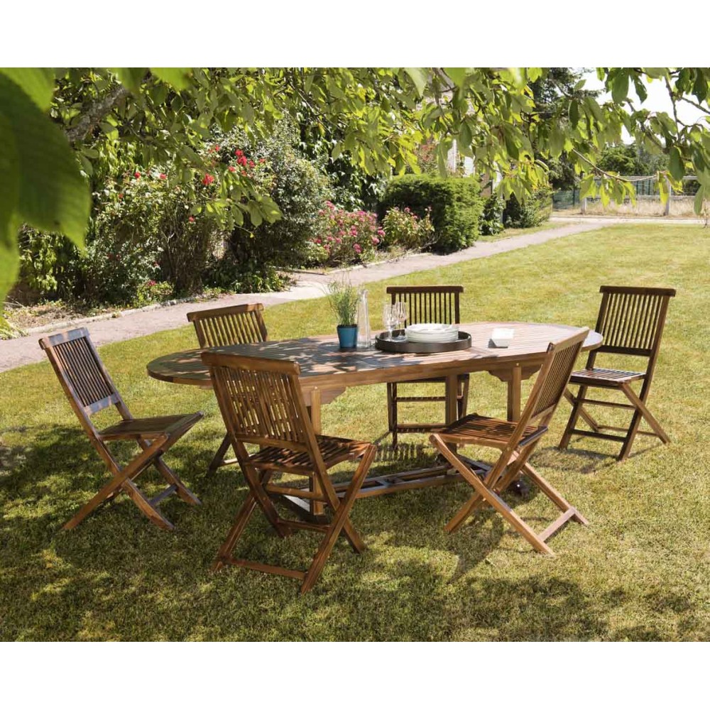 Salon de jardin en bois teck huilé - 8/10 personnes Salon de jardin en bois teck huilé - 8/10 personnes