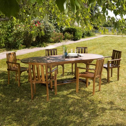 Salon de jardin en bois teck huilé MAEVA - 8/10 personnes