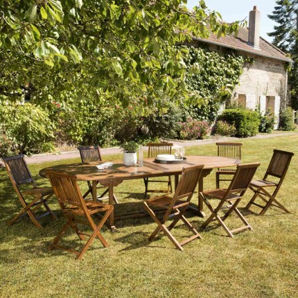 MAEVA Oiled Teak Garden Furniture Set - 10/12 People - Oval Table & 8 Chairs
