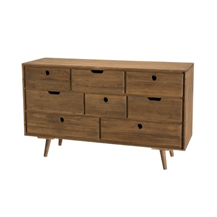 Commode ANDY - Bois de sapin ciré - 8 tiroirs