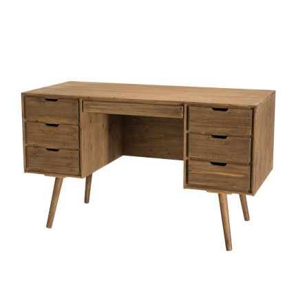 ANDY - Brown Wood Scandi Desk with 6 Drawers, Pine