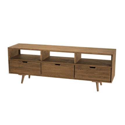 ANDY Brown Wood Scandi TV Stand with 3 Drawers and 3 Niches
