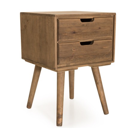 ANDY Brown Wood Scandi Bedside Table with 2 Drawers