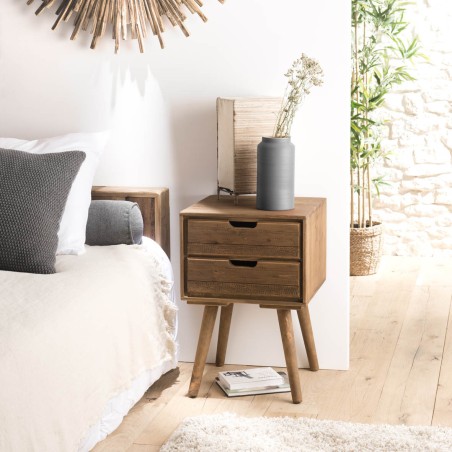 ANDY Brown Wood Scandi Bedside Table with 2 Drawers