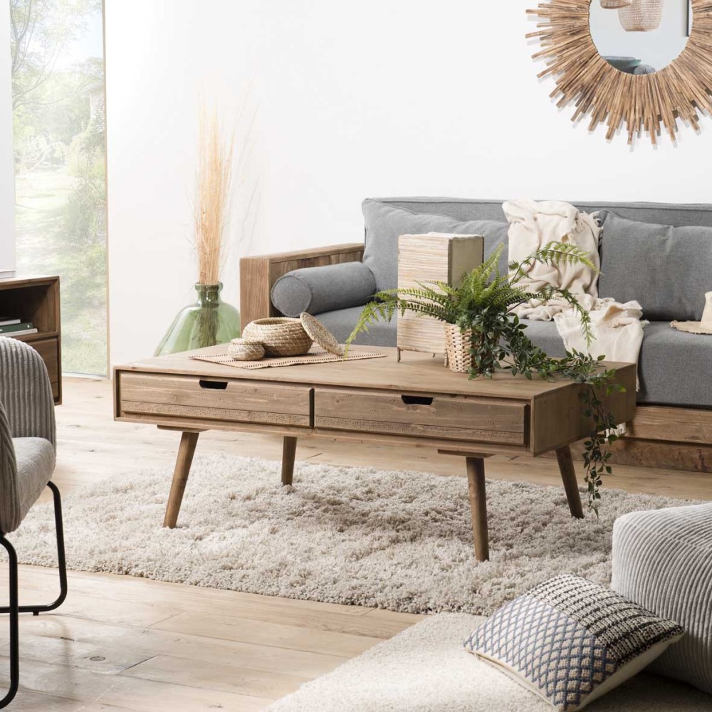 ANDY - Brown Rectangular Scandi Coffee Table with 4 Drawers | Pine Wood ANDY - Brown Rectangular Scandi Coffee Table with 4 Drawers | Pine Wood