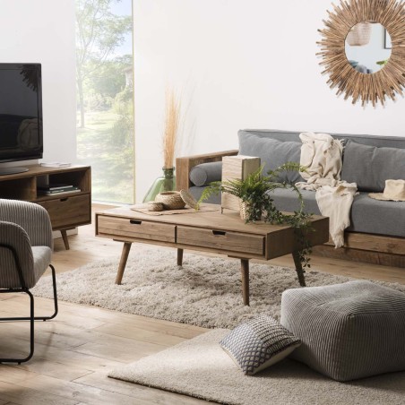 ANDY - Brown Rectangular Scandi Coffee Table with 4 Drawers | Pine Wood