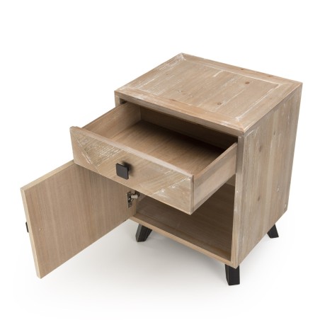MANDY Beige Scandi Bedside Table 1 Drawer 1 Door Black Feet