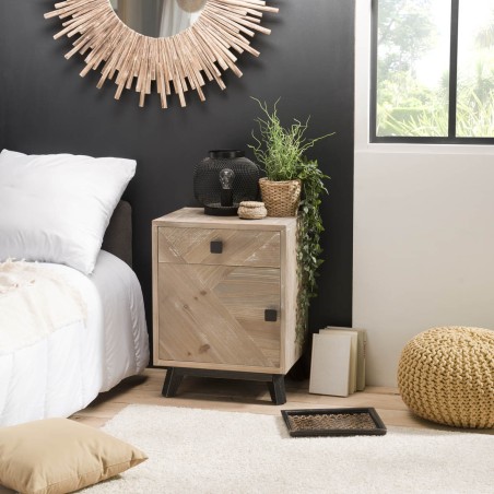 Chevet MANDY beige scandi 1 tiroir 1 porte