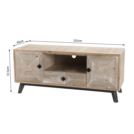 MANDY Beige Scandi TV Stand - 2 Doors, 1 Drawer, 1 Niche