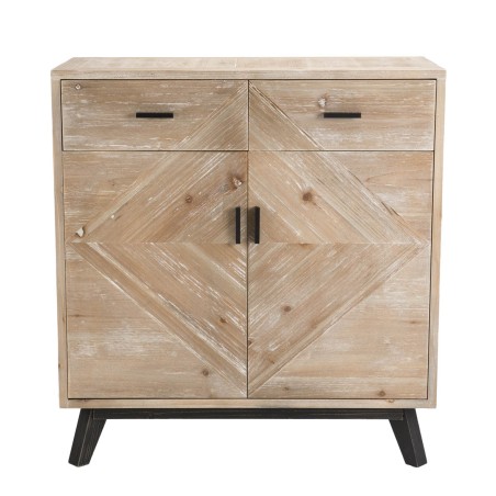 MANDY - Beige Scandi Buffet 2 Drawers 2 Doors Black Legs Pine