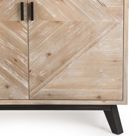 MANDY - Beige Scandi Buffet 2 Drawers 2 Doors Black Legs Pine