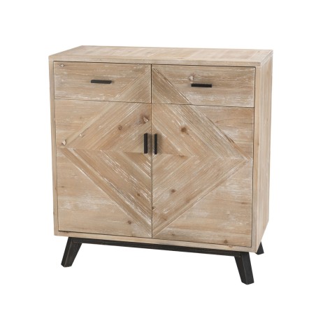MANDY - Beige Scandi Buffet 2 Drawers 2 Doors Black Legs Pine