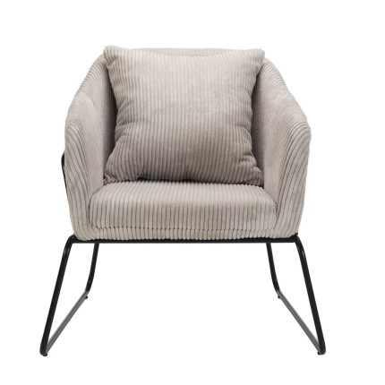 AGATHE - Pearl Grey Corduroy Fabric Armchair with Flared Metal Legs