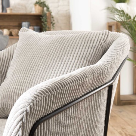 AGATHE - Pearl Grey Corduroy Fabric Armchair with Flared Metal Legs