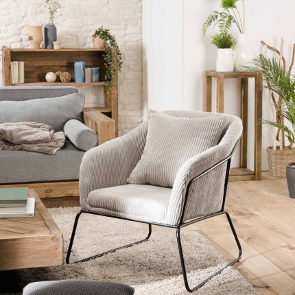 Fauteuil AGATHE - Velours côtelé gris perle