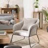 AGATHE - Pearl Grey Corduroy Fabric Armchair with Flared Metal Legs