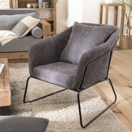 Fauteuil AGATHE - Velours côtelé gris anthracite