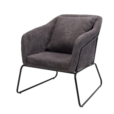 AGATHE Anthracite Grey Corduroy Fabric Armchair - Flared Metal Legs