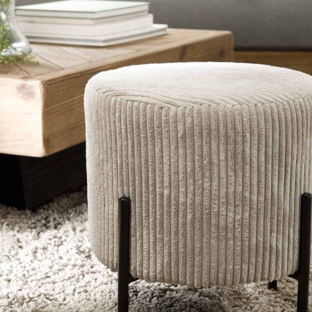 AGATHE Round Stool 36x36cm Pearl Grey Corduroy Fabric