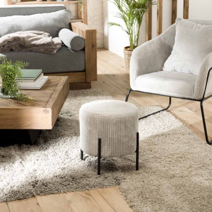 Tabouret rond AGATHE en velours côtelé gris perle