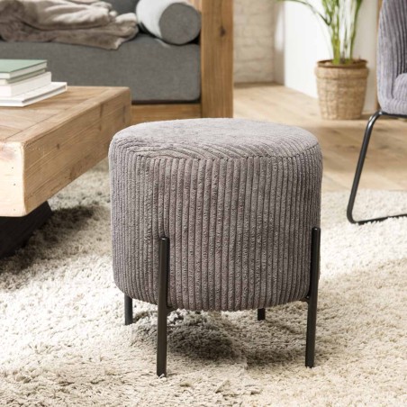 Tabouret rond AGATHE en velours côtelé gris anthracite