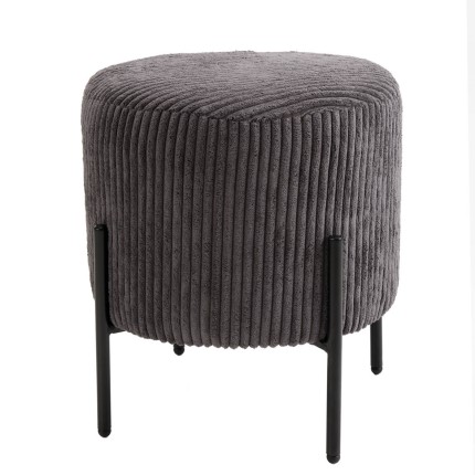 Tabouret rond AGATHE en velours côtelé gris anthracite