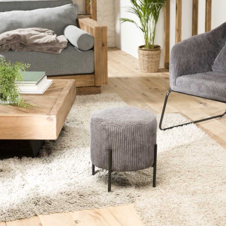 AGATHE Round Stool 36x36cm Anthracite Grey Corduroy Fabric