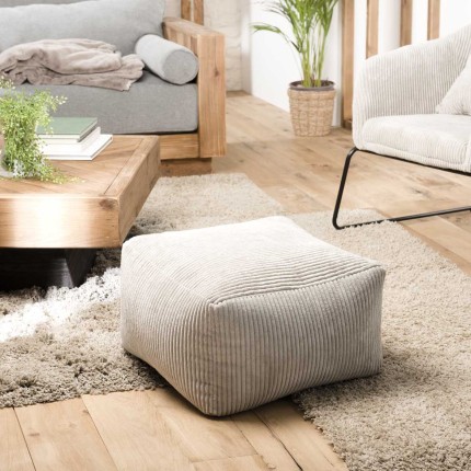 AGATHE Square Pouffe 57x57cm Pearl Grey Corduroy Fabric - Stylish and Versatile