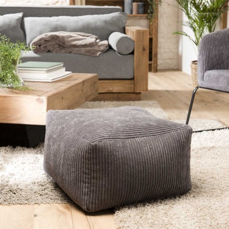 Pouf carré AGATHE 57x57cm velours côtelé gris anthracite