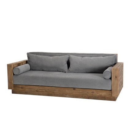 Canapé 3 places bois Pin recyclé marron tissu gris SANDY