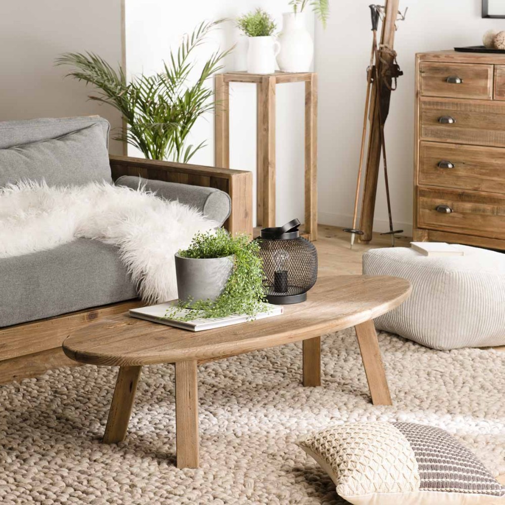 SANDY Oval Coffee Table in Brown Recycled Pine SANDY Oval Coffee Table in Brown Recycled Pine