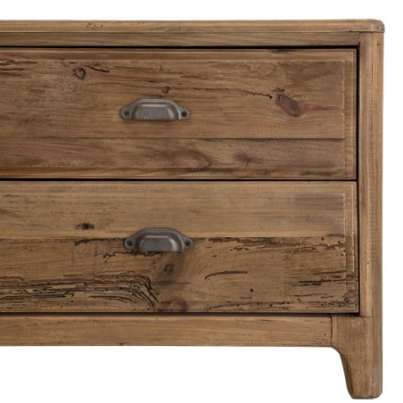 Meuble TV SANDY - Pin recyclé 6 tiroirs marron
