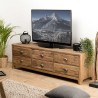 Meuble TV SANDY - Pin recyclé 6 tiroirs marron