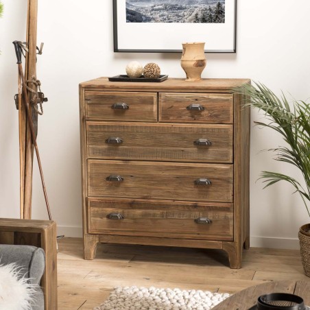 SANDY - Brown Chest of Drawers with 5 Drawers | Recycled Pine