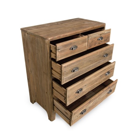 Meuble chiffonnier marron 5 tiroirs bois Pin recyclé - SANDY