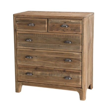 Meuble chiffonnier marron 5 tiroirs bois Pin recyclé - SANDY