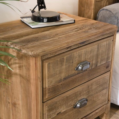 Chevet SANDY - Bois Pin recyclé 2 tiroirs