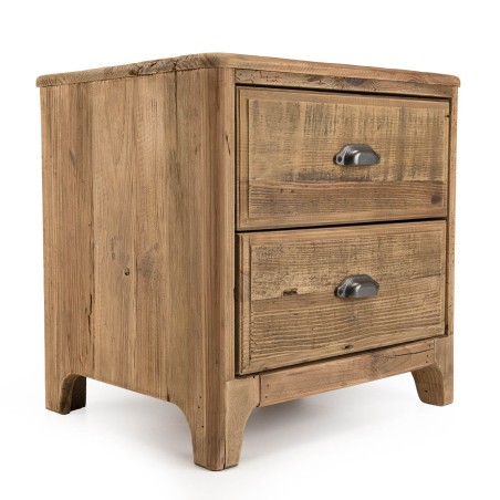 SANDY Brown Bedside Table with 2 Drawers - Recycled Pine